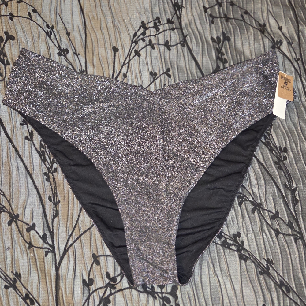 PINK Victoria's Secret Glittery Shimmer Black and Silver Bikini Bottom. Size XXL - Picture 2 of 9